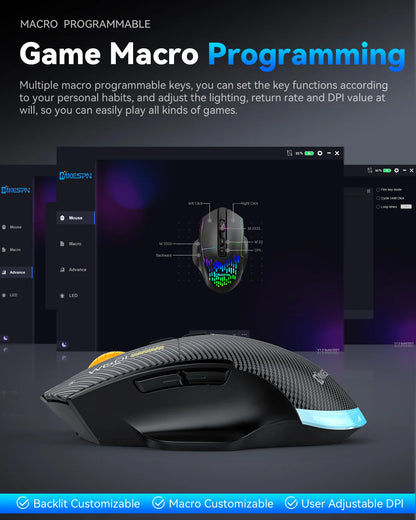 Bluetooth Wireless Gaming Mouse, 12800 DPI RGB Wired & Wireless Gaming Mouse with 7 Programmable Buttons, Rechargeable Gaming Mouse for PC & Laptop