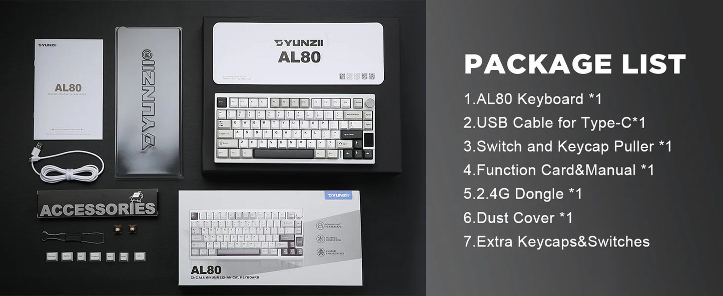 YUNZII AL80 Silver Wireless Mechanical Keyboard, Full Aluminum CNC Custom QMK/VIA Gaming Keyboard, LCD Display Hot Swap Keyboard