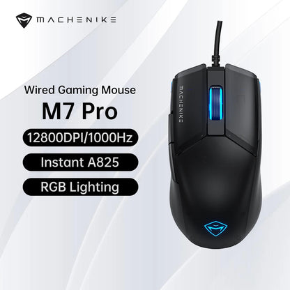 MACHENIKE M7Pro Wired Gaming Mouse USB, 12800 DPI RGB Gaming Mouse with Instant A825 Sensor, 7 Programmable Buttons, Ultra-Light 65g Gaming Mouse for PC & Laptop