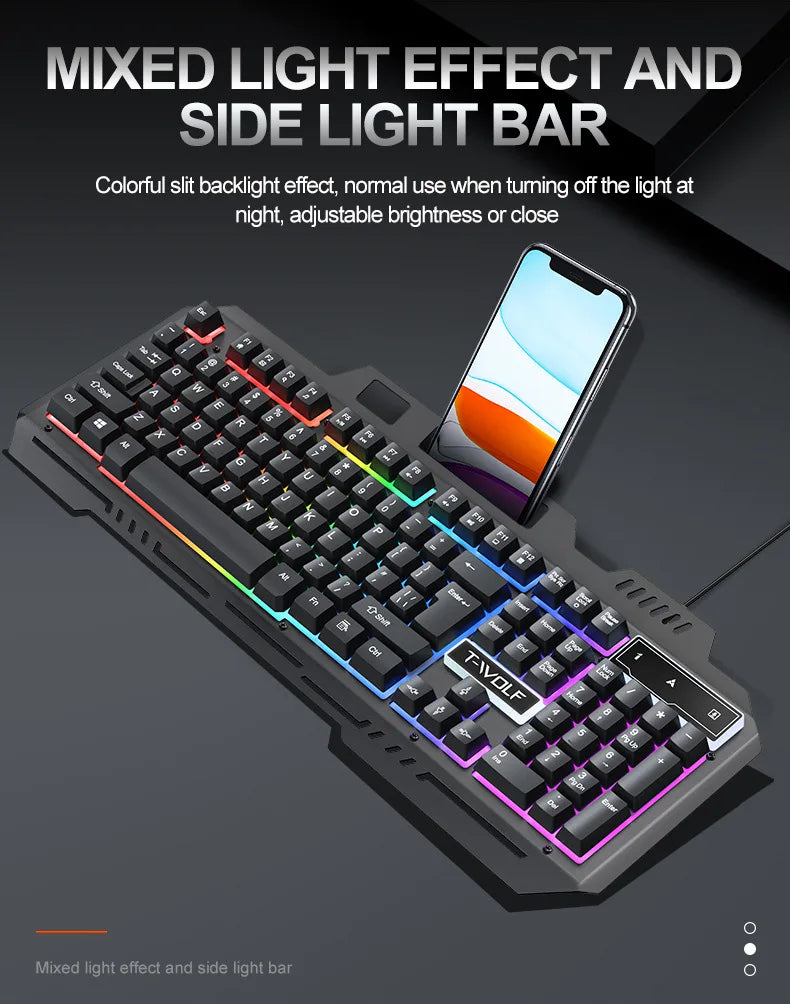 104 Keys Gaming Keyboard and Mouse Combo with RGB Backlit, All-Metal Panel Waterproof Light Up, USB Wired Computer Keyboards Gaming