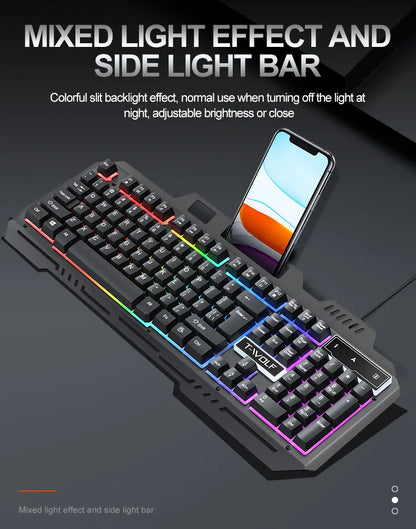 104 Keys Gaming Keyboard and Mouse Combo with RGB Backlit, All-Metal Panel Waterproof Light Up, USB Wired Computer Keyboards Gaming