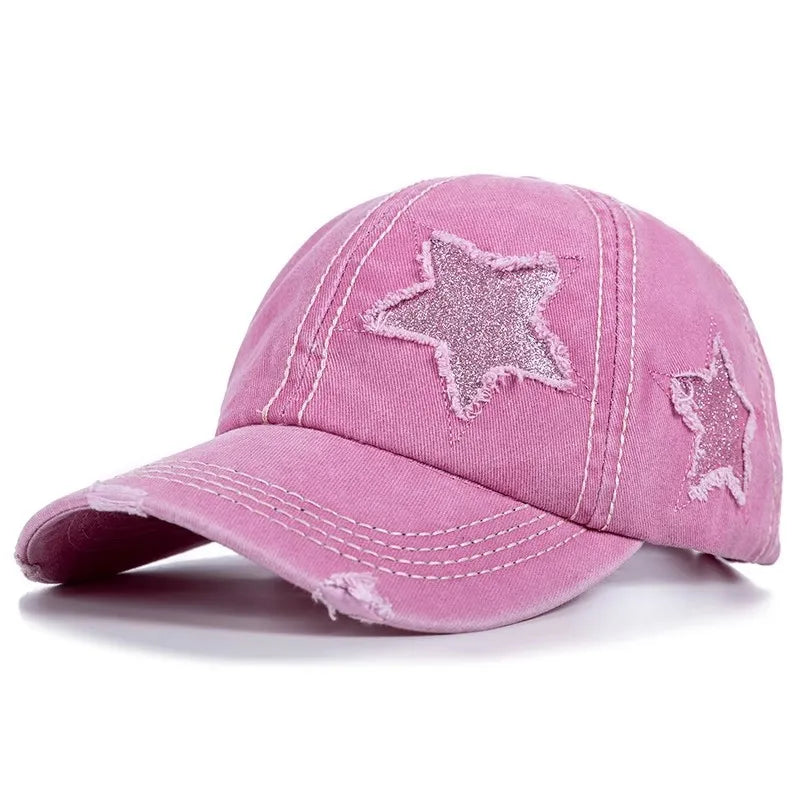 Retro hole baseball cap for women in spring and summer, featuring a small face and a pink duckbill cap with a wide brim