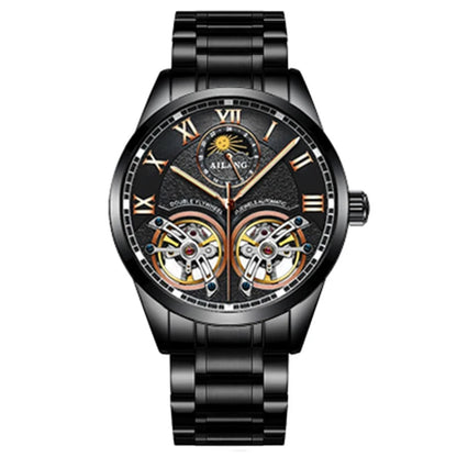 AILANG Double Tourbillon Design Business Men Mechanical Watch Fashion Leather Moon Phase Automatic Watches for Mens Reloj Hombre