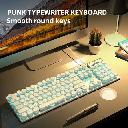 EWEADN GX330 Typewriter Gaming Keyboard 104 Keys Wired Retro Keyboard with RGB Backlit, Round Keycaps, USB Mechanical Style Keyboard for PC & Laptop