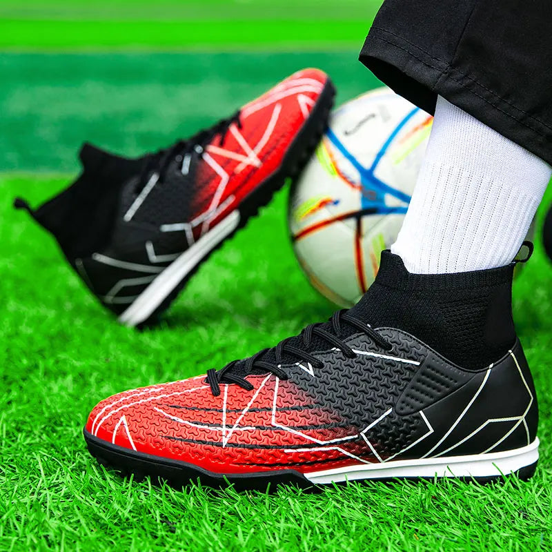 New Professional High-Top Football Shoes Artificial Grass Leather Youth Students Training Soccer Shoes for Men and Women Sports