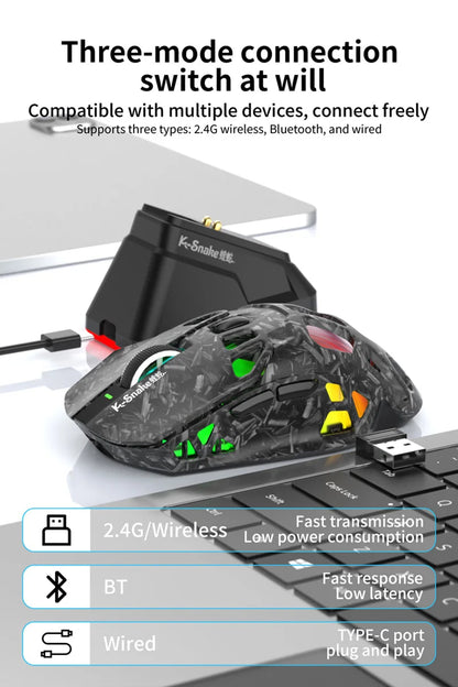 Lenovo X9Pro Tri-Mode Wireless Mouse with Bluetooth, 2.4G & Wired Connectivity, Magnetic Charging Dock, Rechargeable Gaming & Office Mouse