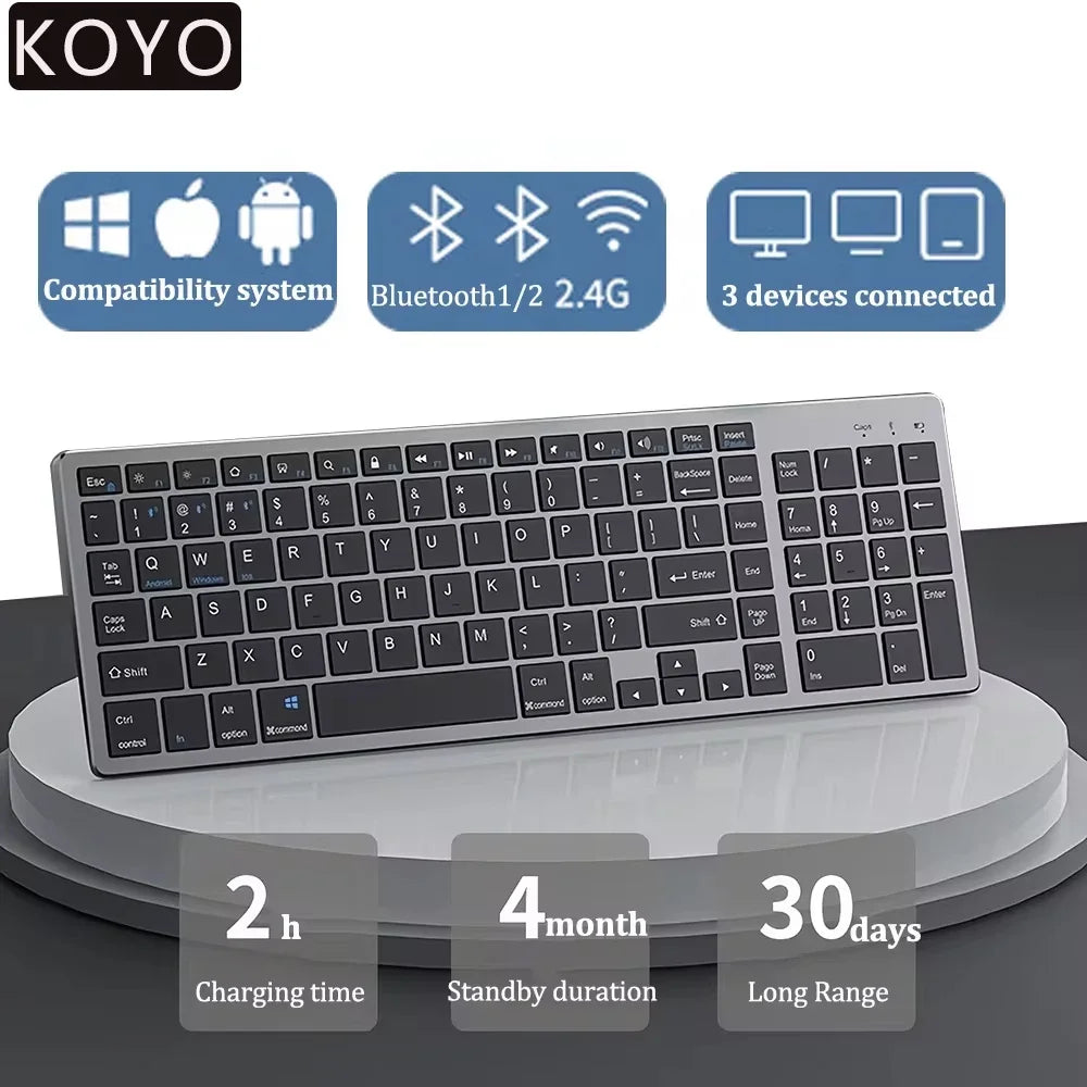 Russian/Hebrew/Spanish/Portuguese/Korean Bluetooth 5.0 & 2.4G Wireless Rechargeable Keyboard For Tablet iPad PC Android IOS Win