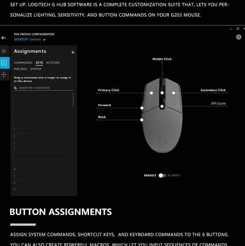 Logitech G203 LIGHTSYNC Wired Gaming Mouse 8000 DPI RGB Sensor, 6 Buttons Mechanical Tensioning USB Mouse for Gaming & Office