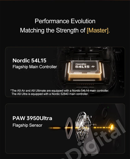 ATK Dragonfly A9 Ultimate безжична геймърска мишка A9 Air PAW3950, ултралека ергономична e-sports мишка за FPS геймъри, CSGO A9 Ultra
