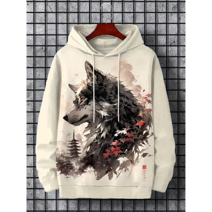 3D Printed Waves Noodles Hoodie For Men Cool Wolf Pattern Long Sleeve Tops Casual Sweatshirt Harajuku Pullover Loose Hoodies