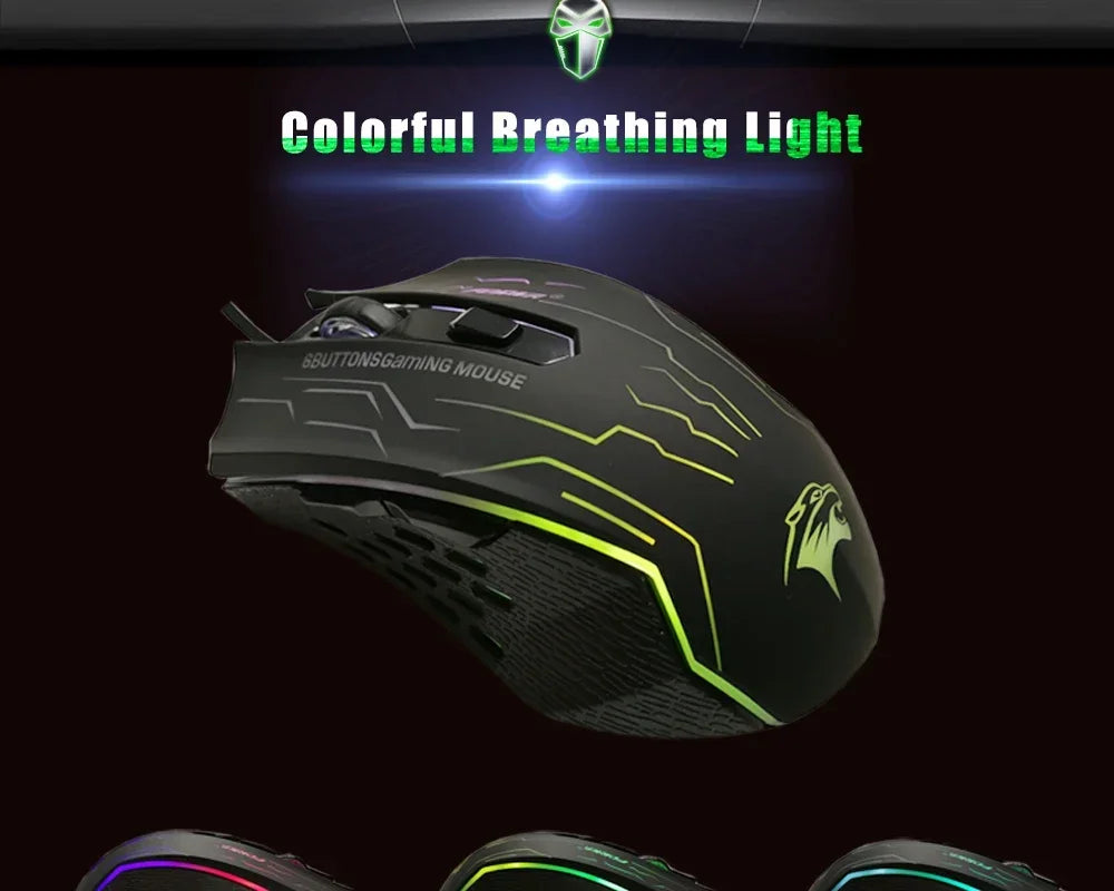Silent Click USB Wired Gaming Mouse RGB, 6-Button Optical Gaming Mouse with Adjustable 3200 DPI, Ergonomic USB Gaming Mouse for PC, Laptop & Notebook