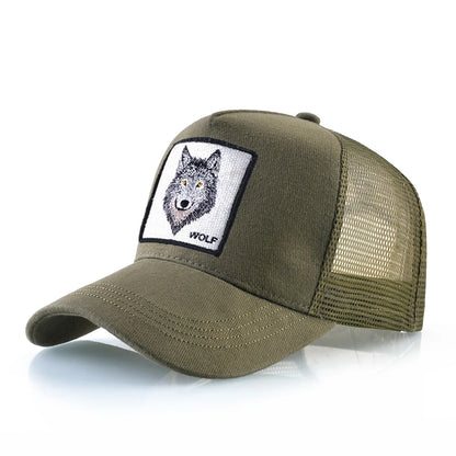 Cappellino da baseball da uomo K Snapback Trucker in rete traspirante per donna, cappellino da baseball casual da esterno con toppa ricamata raffigurante un lupo