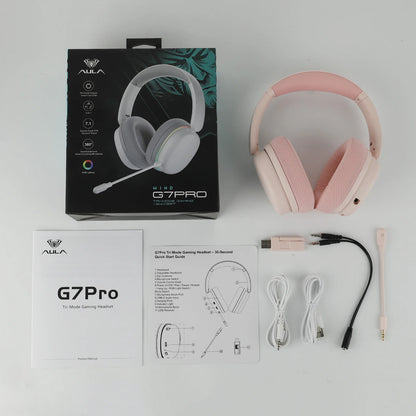 AULA G7 Pro Gaming Headset 7.1 Surround Sound Wireless Bluetooth 5.3 Headphones with Noise Cancelling Mic for PS5/PS4/PC/Switch