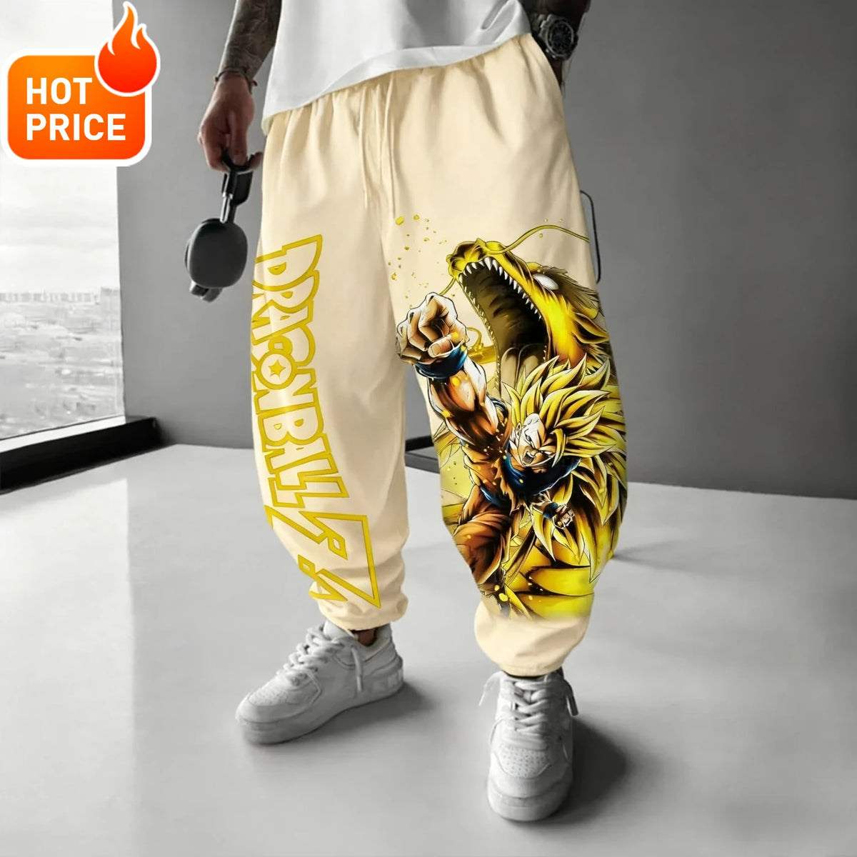 Son Goku Anime Dragon Ball Harajuku vinterbukser i bomuld til mænd Super Saiyan streetwear afslappede sweatpants med manchetter til kvinder unisex Y2K