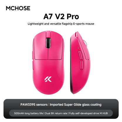 MCHOSE A7 V2 Wireless Gaming Mouse, Tri-Mode Bluetooth 8K Lightweight Esports Mouse with PAW3950 Sensor, 42000 DPI Ergonomic Gaming Mouse