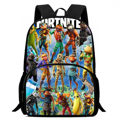 15 Inch Fortnite Cartoon Backpack Unisex for Boys Girls with Front Pocket Lightweight Student School Bookbag Large Capacity