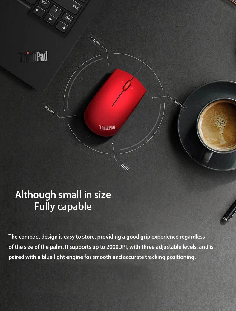 Lenovo ThinkPad Office Mouse Bluetooth + Wireless Dual-Mode Mouse, Ergonomic Wireless Office Mouse, 1200 DPI Portable Laptop Mouse