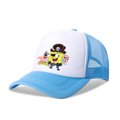 Niedliche SpongeBob-Baseballkappe – Anime, rund, für Kinder, Jungen, Mädchen, Erwachsene – Sport, Freizeit, Sonnenschutz, verstellbar, Film, Cartoon, Schirmmütze aus Netzstoff