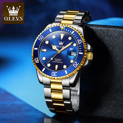 Montre pour homme OLEVS 6650 : montre mécanique automatique classique d'origine pour homme, cadran en zircon, étanche, luminescente, en acier inoxydable
