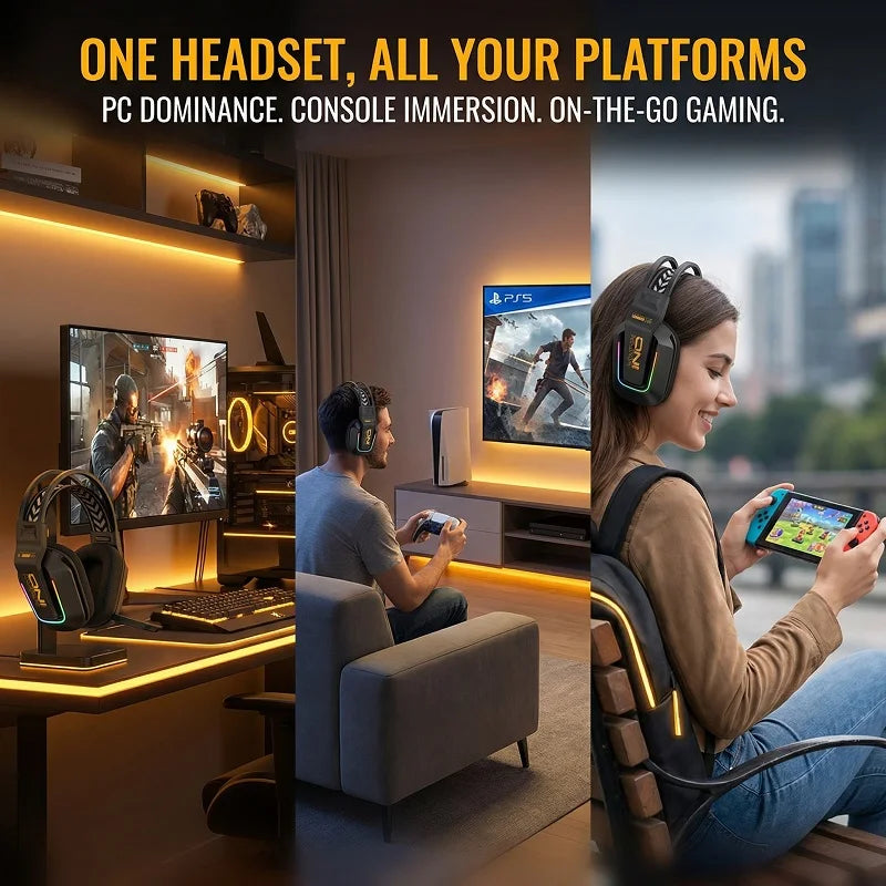 ONIKUMA GT808 Wireless Gaming Headset with 45dB Active Noise Cancelling, Hi-Res Audio, 2.4GHz, Bluetooth 5.3, Wired, 60H Battery for PC, PS5 & Switch