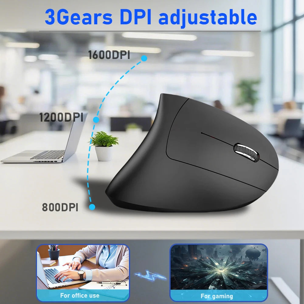 NexusClick Bluetooth Wireless Vertical Mouse, Rechargeable Ergonomic Mouse with 2.4G & Bluetooth, 1600 DPI Adjustable Silent Wireless Mouse for Laptop & PC