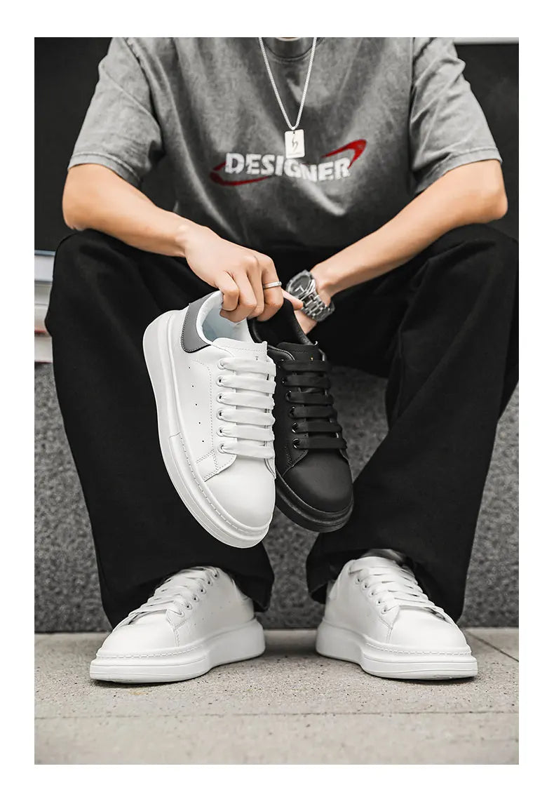 White Minimalist Sneakers For Men Comfy Leather Casual Sneakers Man Platform Skateboard Shoes Outdoor Low-cut Men's Sports Shoes