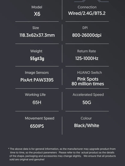 Attack Shark X6 Lightweight Wireless Gaming Mouse, Tri-Mode Bluetooth & 2.4G Gaming Mouse, 26,000 DPI RGB Charging Dock, PAW3395 Sensor