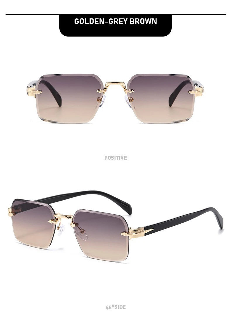 Luxury Rimless Sunglasses, Metal Hinge Exquisite Craftsmanship, Gradient Lenses Sun Protection Sunglasses 823