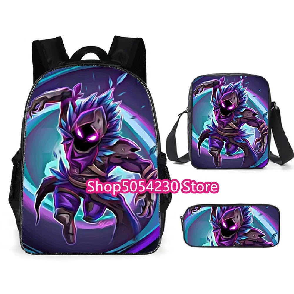 Conjunto de Mochila Fortnited 3PCS para Adolescentes e Estudantes, Saco de Viagem Fortress Night, Mochila Escolar 3D de Jogos Populares