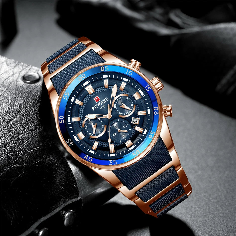 REWARD Men's Watches 81011M Sports Silicone Quartz Men's Watch Waterproof Calendar Chronograph Luminous Watches Men