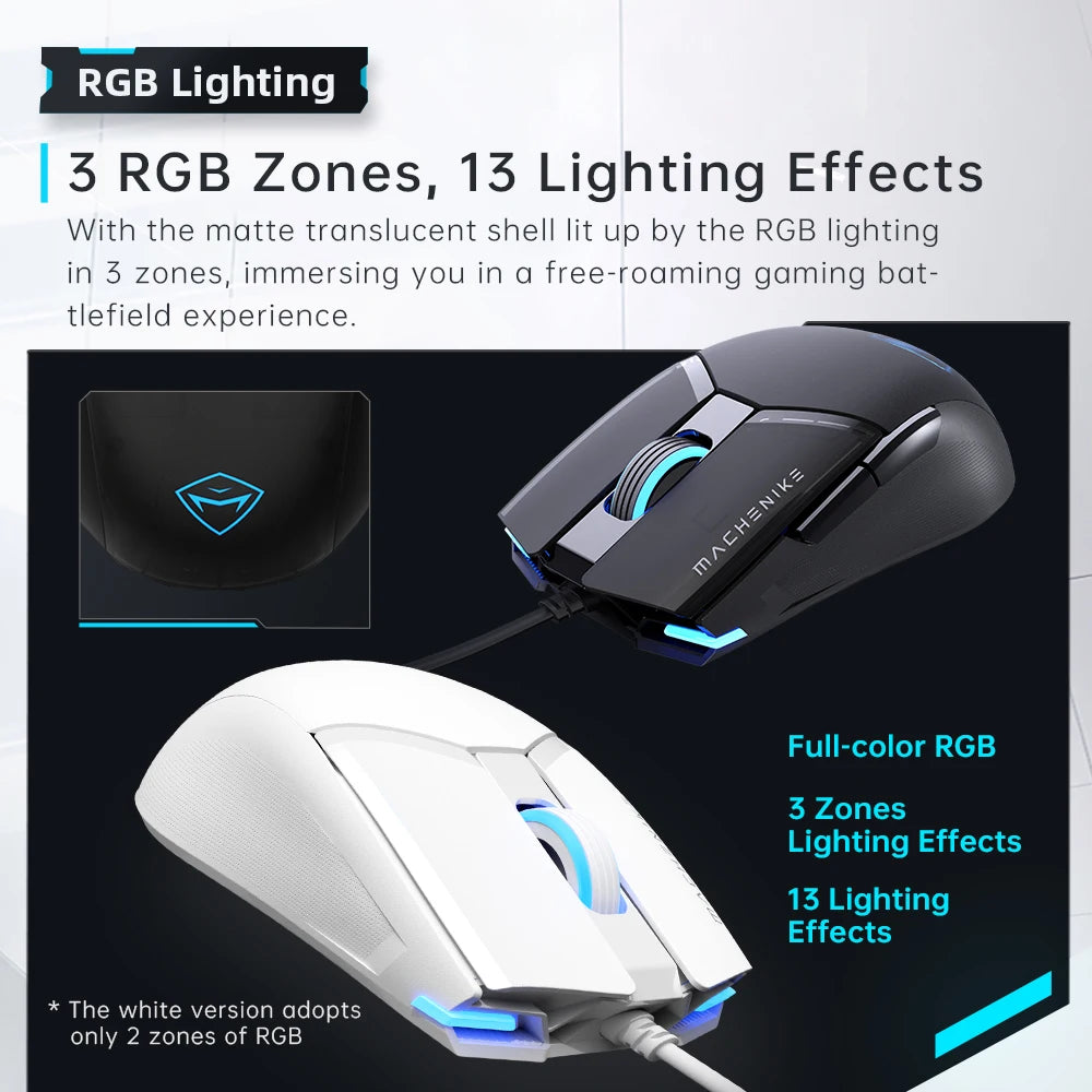 MACHENIKE M7Pro Wired Gaming Mouse USB, 12800 DPI RGB Gaming Mouse with Instant A825 Sensor, 7 Programmable Buttons, Ultra-Light 65g Gaming Mouse for PC & Laptop