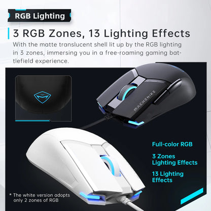 MACHENIKE M7Pro Wired Gaming Mouse USB, 12800 DPI RGB Gaming Mouse with Instant A825 Sensor, 7 Programmable Buttons, Ultra-Light 65g Gaming Mouse for PC & Laptop