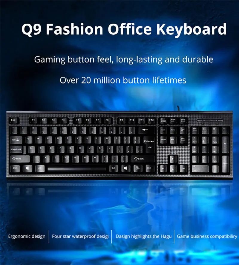 Q9 Wired USB Keyboard 104-Key Business Office Keyboard for Desktop & Laptop, Full-Size Wired USB Keyboard for Home, Office & Windows/Mac