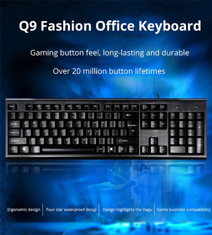 Q9 Wired USB Keyboard 104-Key Business Office Keyboard for Desktop & Laptop, Full-Size Wired USB Keyboard for Home, Office & Windows/Mac