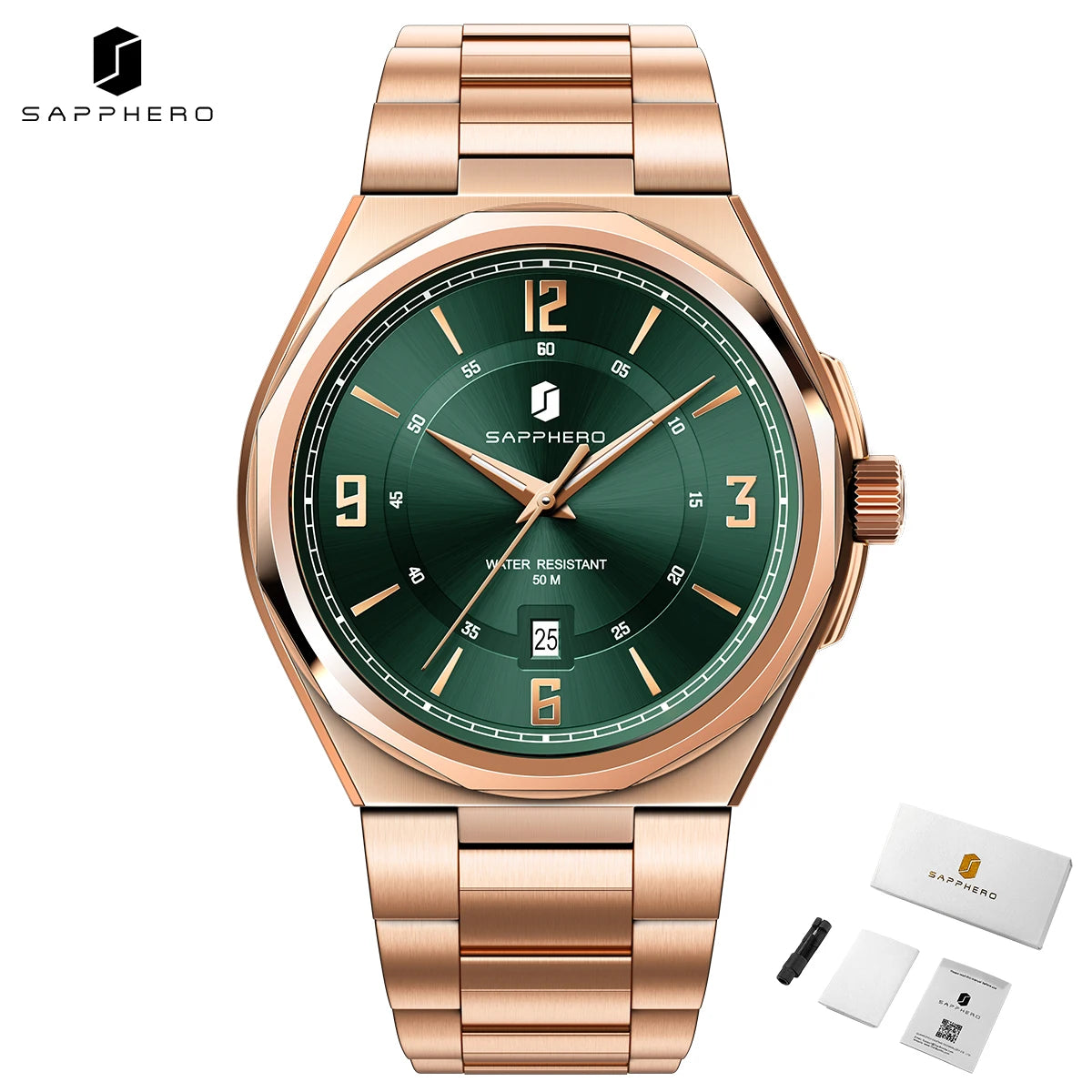 SAPPHERO Luxury Men's Watches Date Display Stainless Steel Watch Strap Men's Gifts Travel Essentials Waterproof Wristwatch
