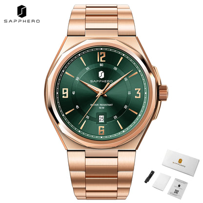 SAPPHERO Luxury Men's Watches Date Display Stainless Steel Watch Strap Men's Gifts Travel Essentials Waterproof Wristwatch