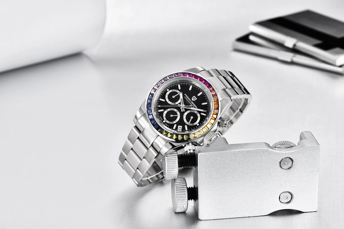 Męski zegarek chronograf PAGANI DESIGN – Luksusowy zegarek na rękę z mechanizmem kwarcowym, podświetlany i wodoodporny.