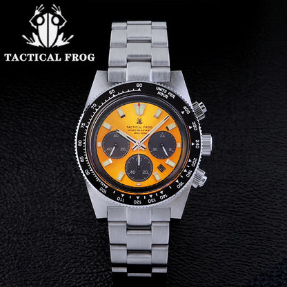 Tactical Frog Men's Business Diving Watch VS75B Quartz Chronograph 316L Steel Sapphire 200M Waterproof C3 Luminous Mens Watch