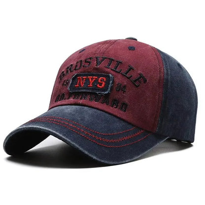 Cappellino da baseball da uomo Four Seasons, stile casual, in cotone lavato con effetto invecchiato, con lettere ricamate, visiera piegata, forma a cupola, cappellino casual per la protezione dal sole