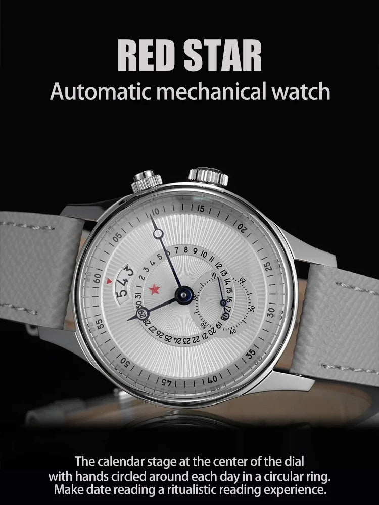 Red Star 40mm Premium Men's Watch with Seagull ST1716 Movement 3ATM Waterproof Calendar Automatic Mechanical Watch for Men