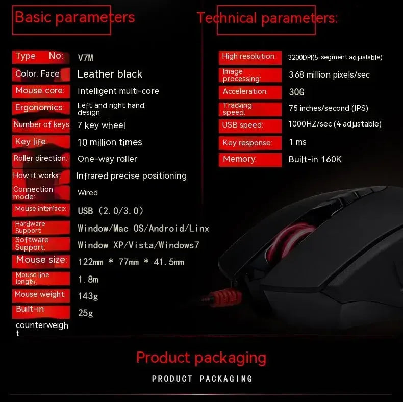 Bloody V7M trådbunden mus RGB lätt ergonomisk design 4000dpi PC kontor e-sport gaming makroprogrammerbar mus för CF LOL CS