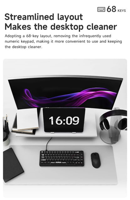 AJAZZ AK690 Clavier mécanique à 65 %, toutes les touches remplaçables à chaud, filaire USB Plug-and-Play, rétroéclairage mixte, 68 touches, clavier gaming pour ordinateur portable et PC