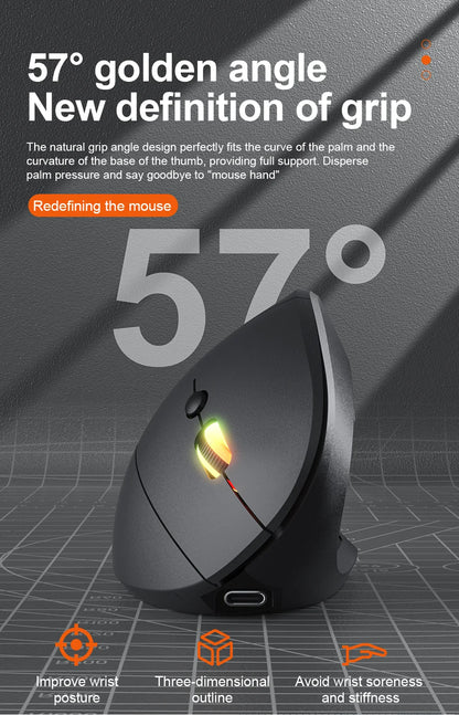 NexusClick Bluetooth Wireless Vertical Mouse, Rechargeable Ergonomic Mouse with 2.4G & Bluetooth, 1600 DPI Adjustable Silent Wireless Mouse for Laptop & PC