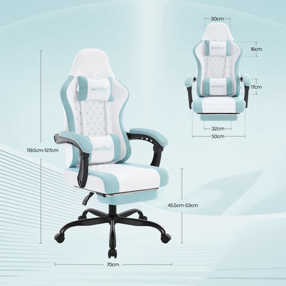 WOLTU Massage Gaming Chair Ergonomic Swivel Computer Chair with Pillow & Footrest Adjustable Headrest Lumbar Support Gamer Chair