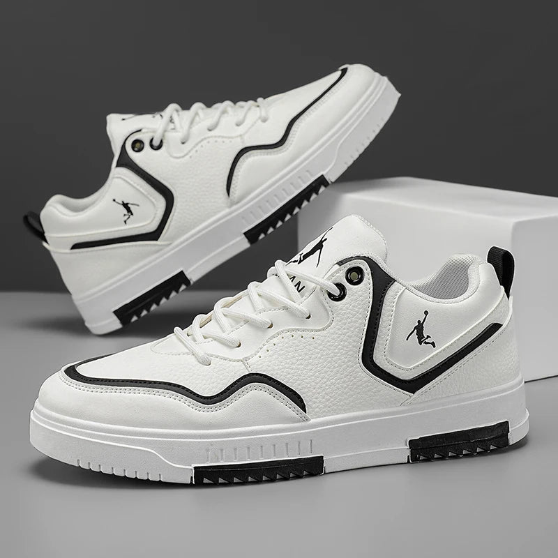 Men's Casual Leather Sneakers Lightweight Non-slip Skate Shoes Breathable Fashion Walking Shoes for Daily Wear