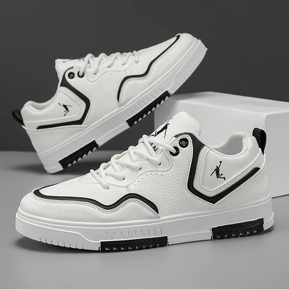Men's Casual Leather Sneakers Lightweight Non-slip Skate Shoes Breathable Fashion Walking Shoes for Daily Wear