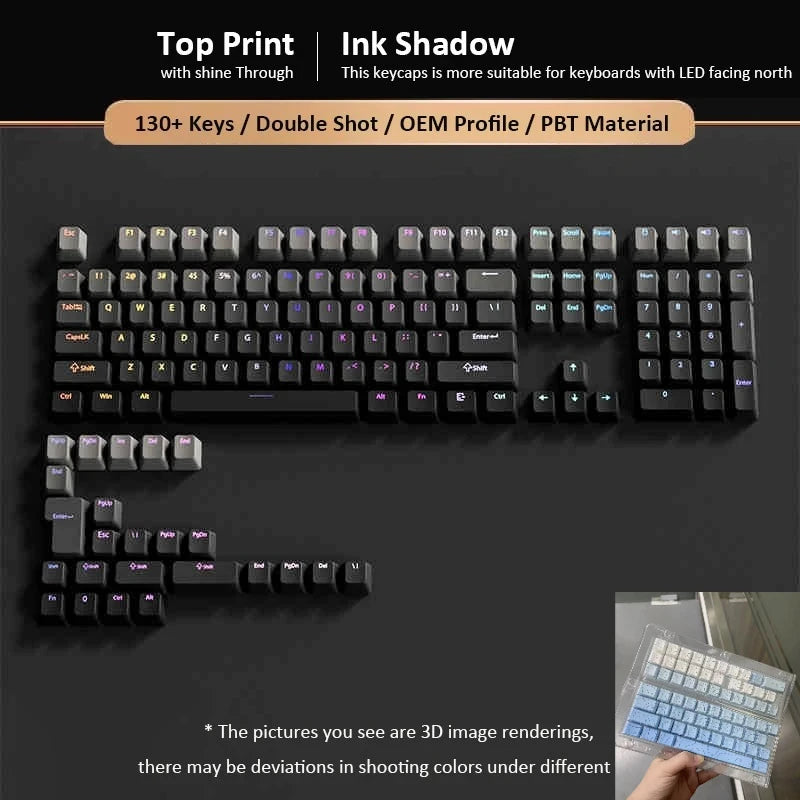 133+ Tasten OEM-Profil Gradient-Keycaps für mechanische Gaming-Tastatur mit Cherry MX Switch, PBT, hintergrundbeleuchtet, RGB-Keycap, ISO-Layout Keycaps