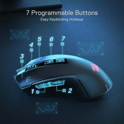 Redragon M693 Wireless Gaming Mouse 12800 DPI, 7 Programmable Buttons, 3-Mode Bluetooth & 2.4G Gaming Mouse