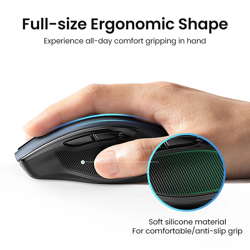 UGREEN Wireless Mouse Bluetooth 5.0 & 2.4G Ergonomic Mouse, 4000 DPI Silent Wireless Mouse with 6 Buttons for Laptop, MacBook, PC & Tablet