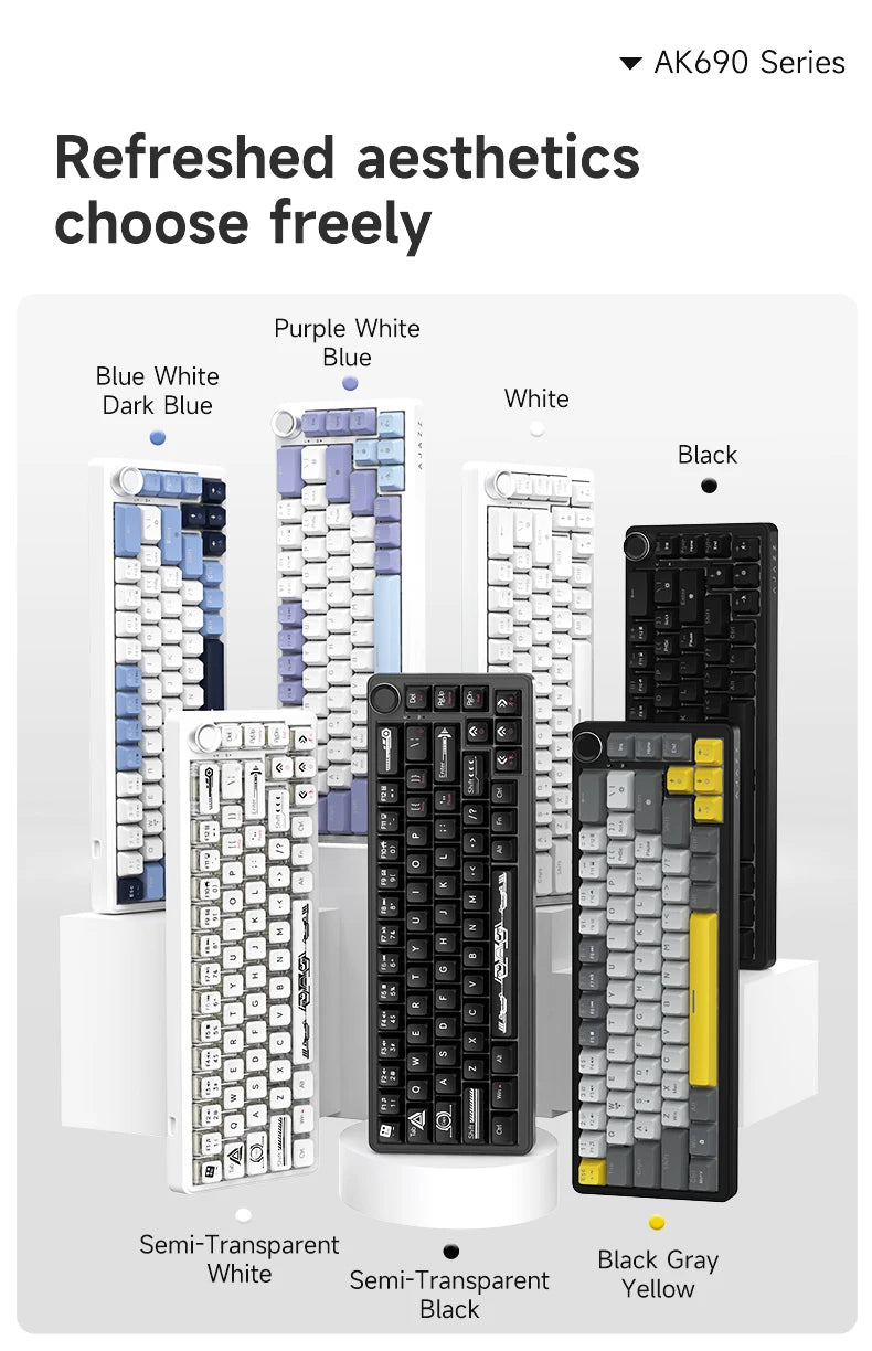 AJAZZ AK690 Clavier mécanique à 65 %, toutes les touches remplaçables à chaud, filaire USB Plug-and-Play, rétroéclairage mixte, 68 touches, clavier gaming pour ordinateur portable et PC